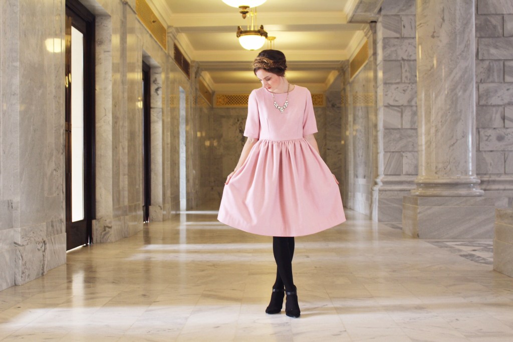 Mingo and Grace Dress in Chalk Pink&nbsp;Wool